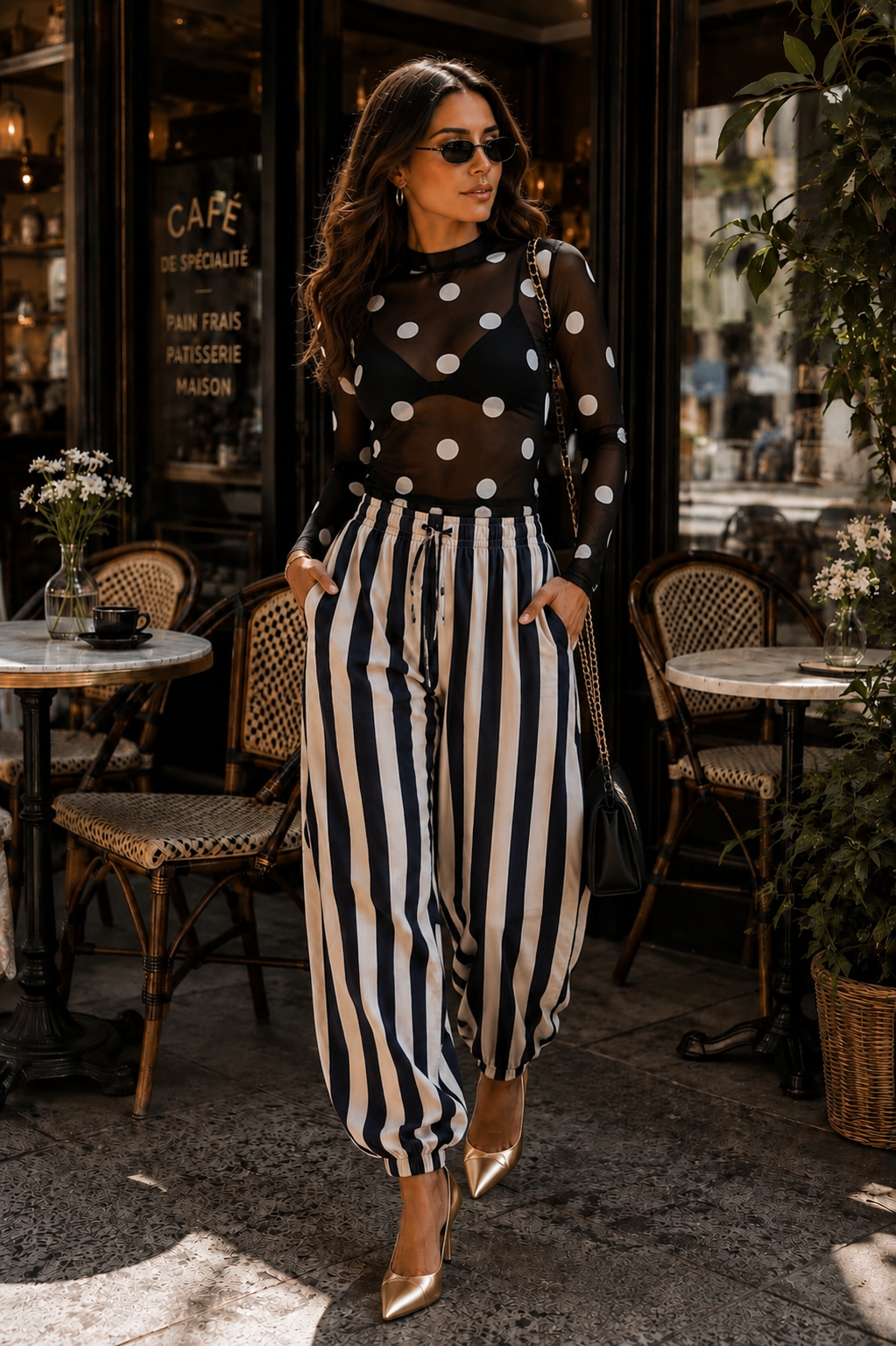 Linen Stripe Balloon Pants