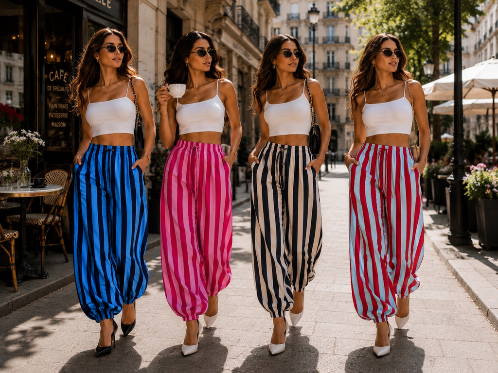 Linen Stripe Balloon Pants