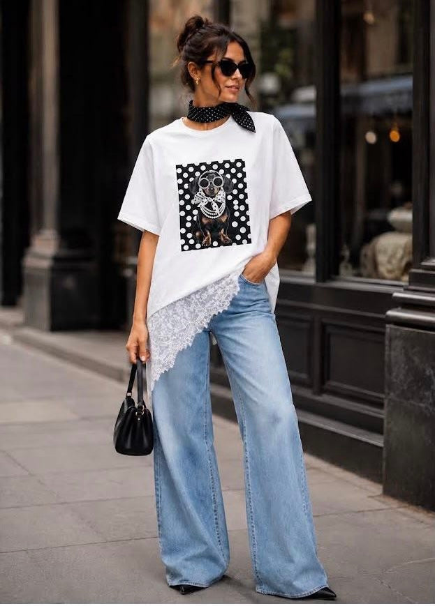 Chic Lace Detail Tee With Scarf