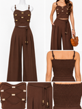 Luxe Cord Detail Brown Wide Leg Set