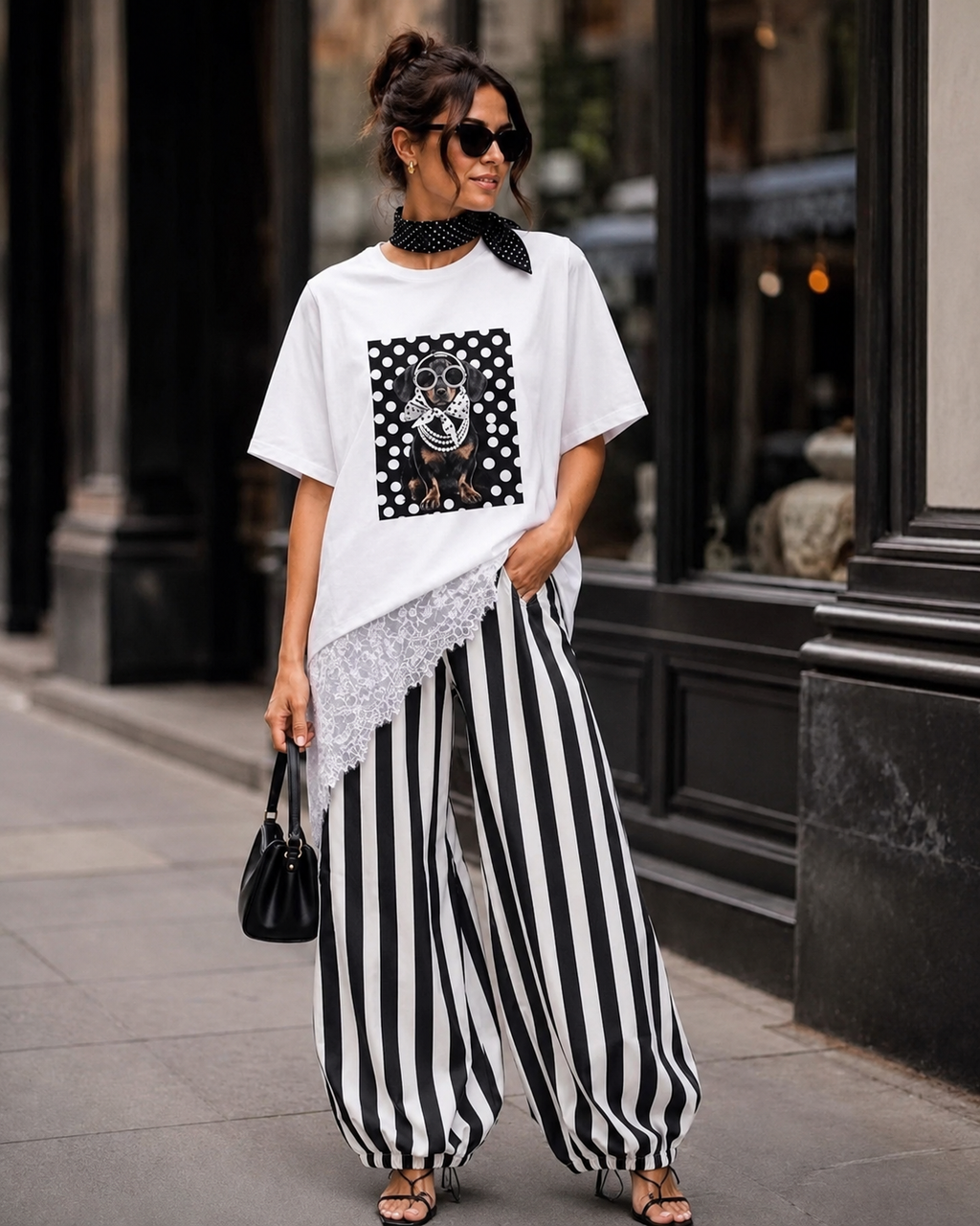 Chic Lace Detail Tee With Scarf