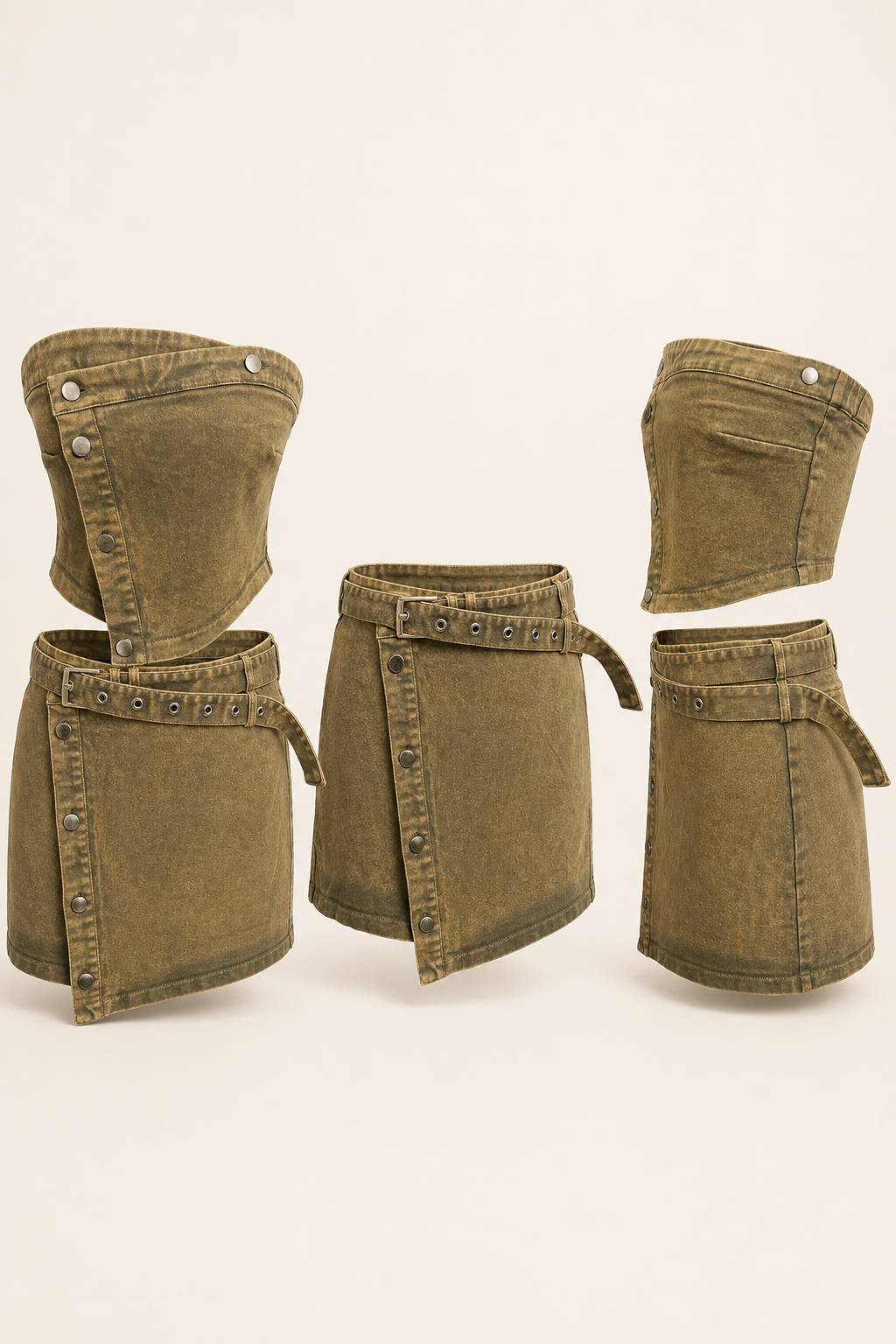 Olive Edge Denim Skirt Set