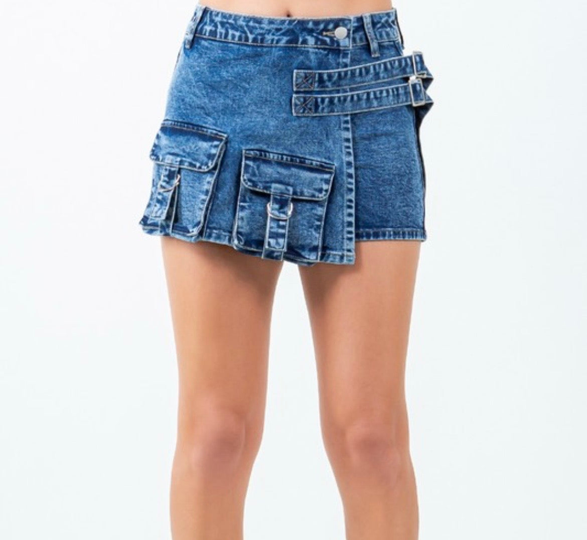 Denim Cargo Mini Short
