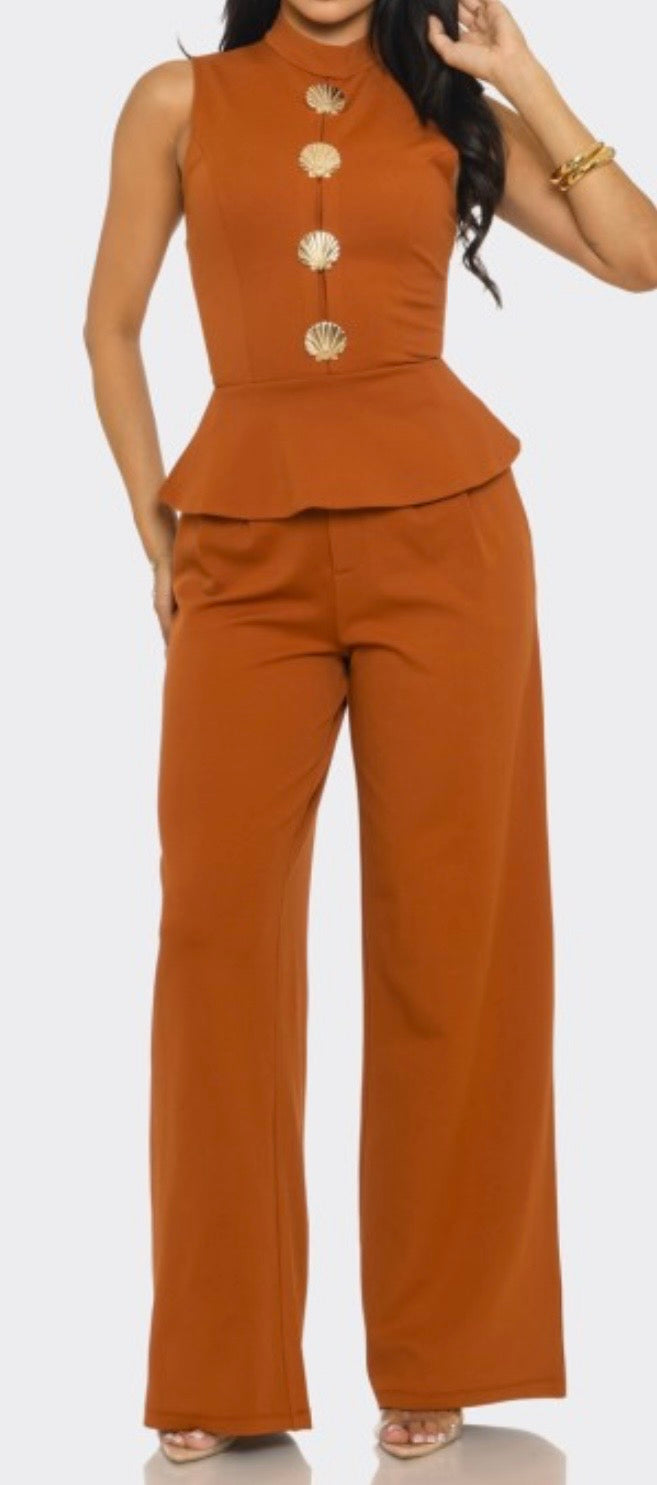 Sienna Gold Detail Burnt Orange Pants Set