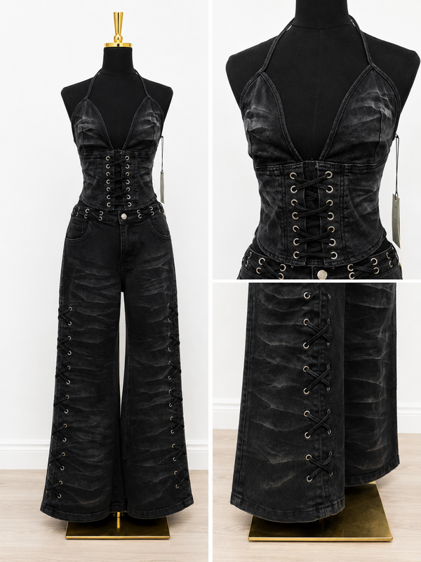 Midnight Lace-Up Denim Set