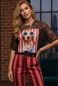 Chic Dog Graphic Lace Tee, Brown