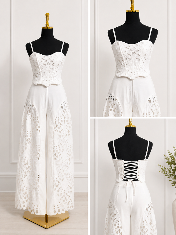 Eyelet Corset White Pant Set