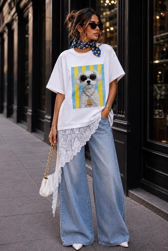 Chic Lace Detail Tee with Scarf